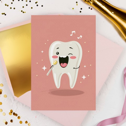 Personalizowana Kartka z życzeniami dla stomatologa - Pink Tooth 